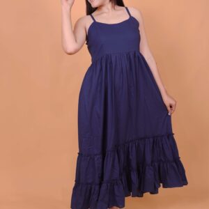 Elegant Navy Blue Western Maxi Dress with Spaghetti Straps
