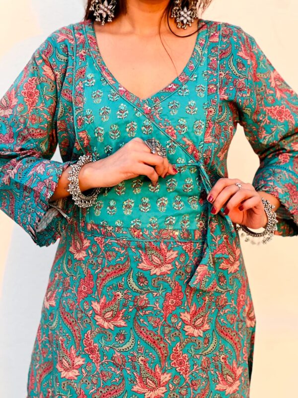 Elegant Teal Blue Cotton Printed Suit Set with Dupatta – Ethnic Wear for Women - Image 4