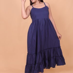Elegant Navy Blue Western Maxi Dress with Spaghetti Straps