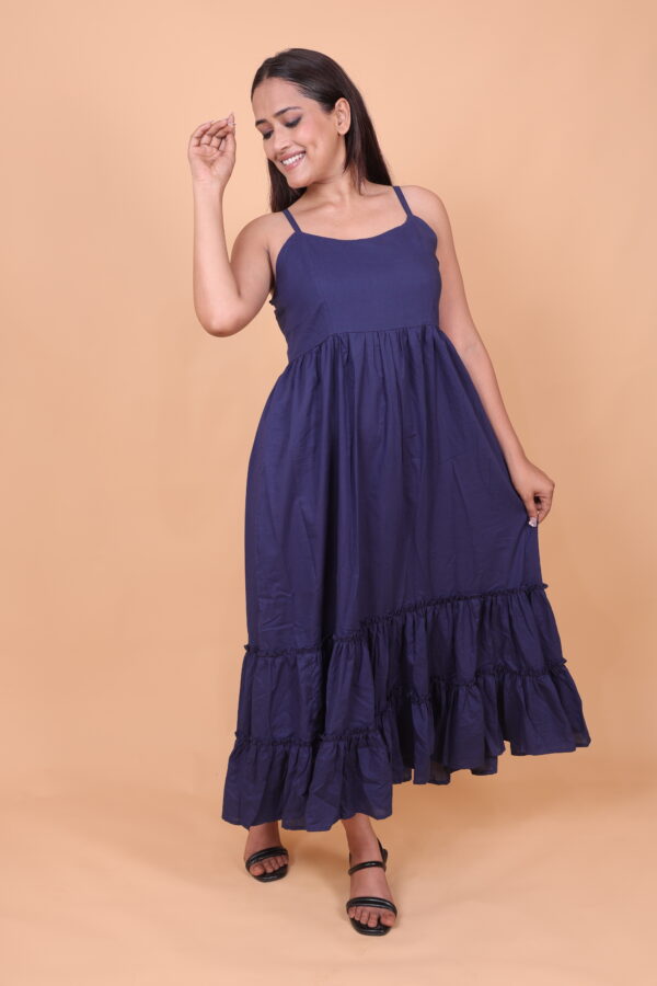 Elegant Navy Blue Western Maxi Dress with Spaghetti Straps