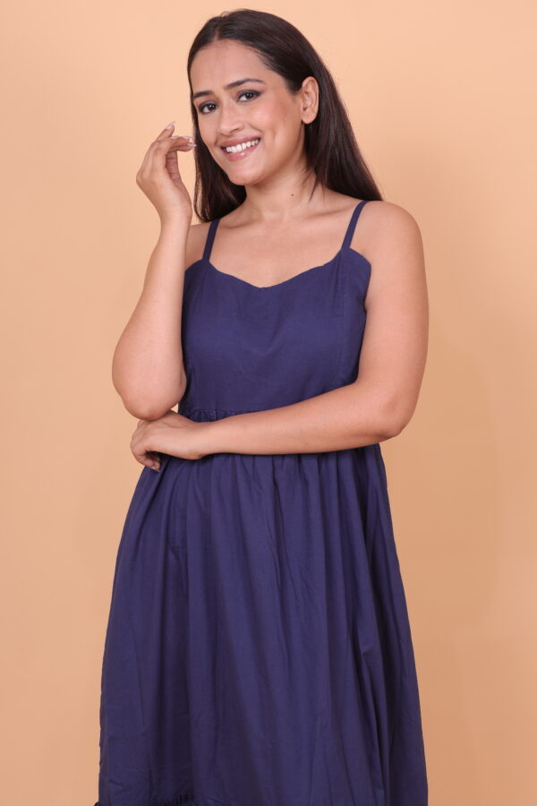 Elegant Navy Blue Western Maxi Dress with Spaghetti Straps - Image 2