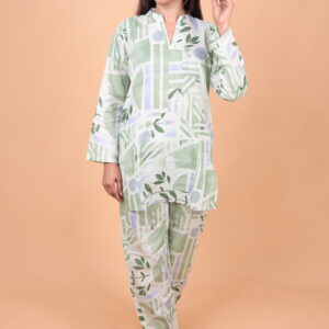 Green Geometric Print Cotton Kurta Set – Stylish Ethnic Co-Ord Set for Everyday Wear