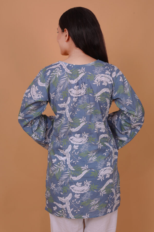 Floral Printed Kurta – gray V-Neck Long Sleeve Ethnic Tunic for Casual Wear - Image 3