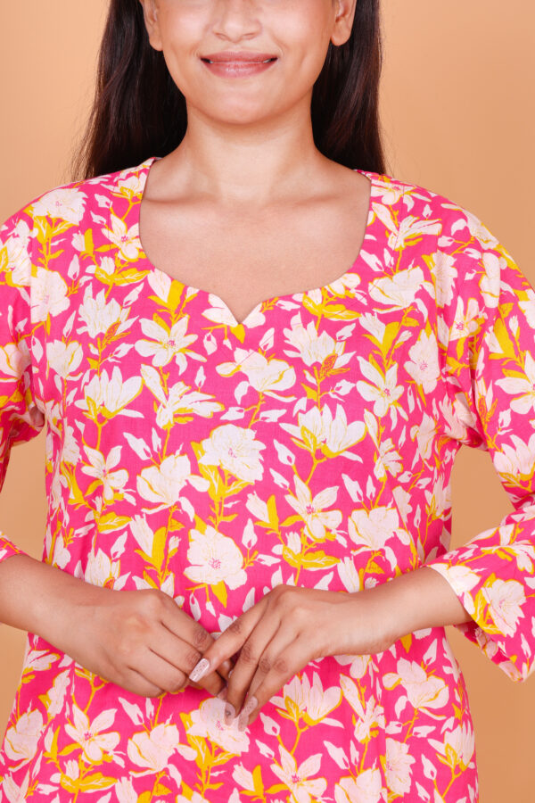 Pink Floral Print Cotton Kurta Set – Vibrant Ethnic Casual & Festive Wear - Image 4