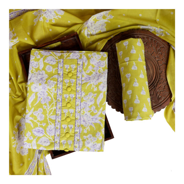 Women Lime Yellow Color Unstitched Suit Set with Ruppata - Image 5