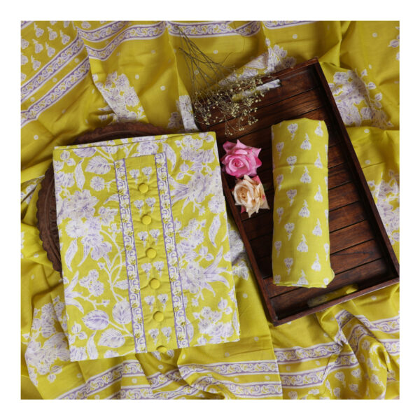 Women Lime Yellow Color Unstitched Suit Set with Ruppata - Image 6
