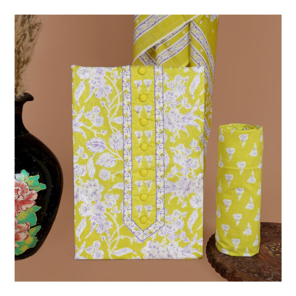 Women Lime Yellow Color Unstitched Suit Set with Ruppata - Image 4