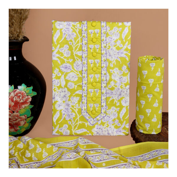 Women Lime Yellow Color Unstitched Suit Set with Ruppata - Image 3