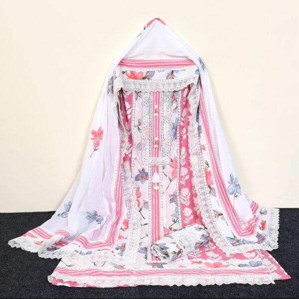 Women Pink and white unstiched suit best combination best for festivals and occasion - Image 3