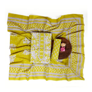 Women Lime Yellow Color Unstitched Suit Set with Ruppata