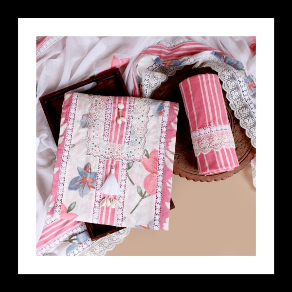 Women Pink and white unstiched suit best combination best for festivals and occasion - Image 4