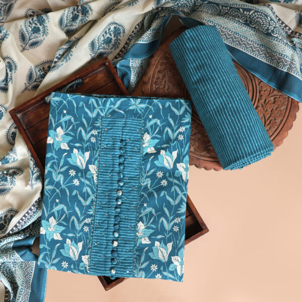 Women teal Blue Unstiched Suit with ruppata set - Image 6