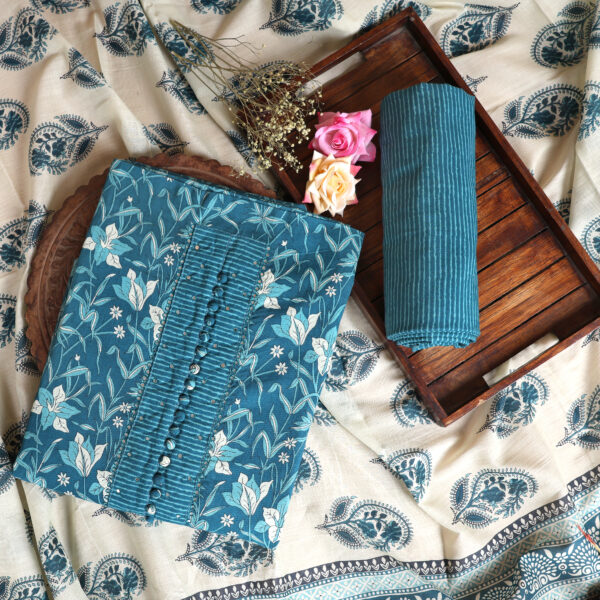 Women teal Blue Unstiched Suit with ruppata set - Image 5