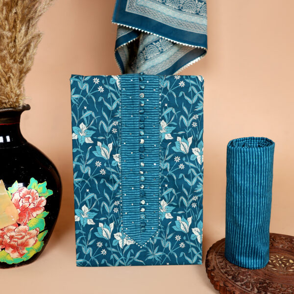 Women teal Blue Unstiched Suit with ruppata set - Image 3